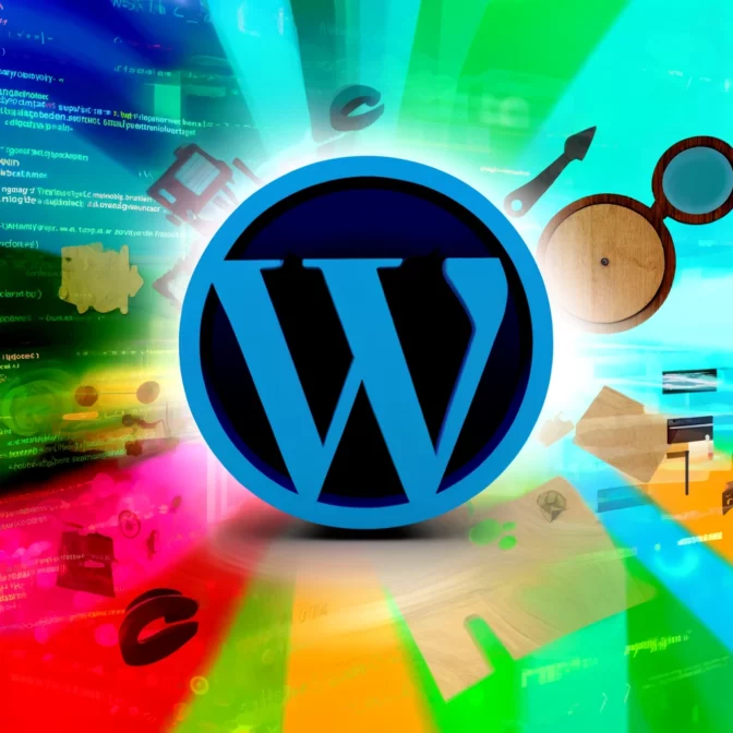 DALL·E 2024-04-10 18.04.27 – A vibrant and visually appealing title image for an article about WordPress. The image should capture the essence of web design, creativity, and techn